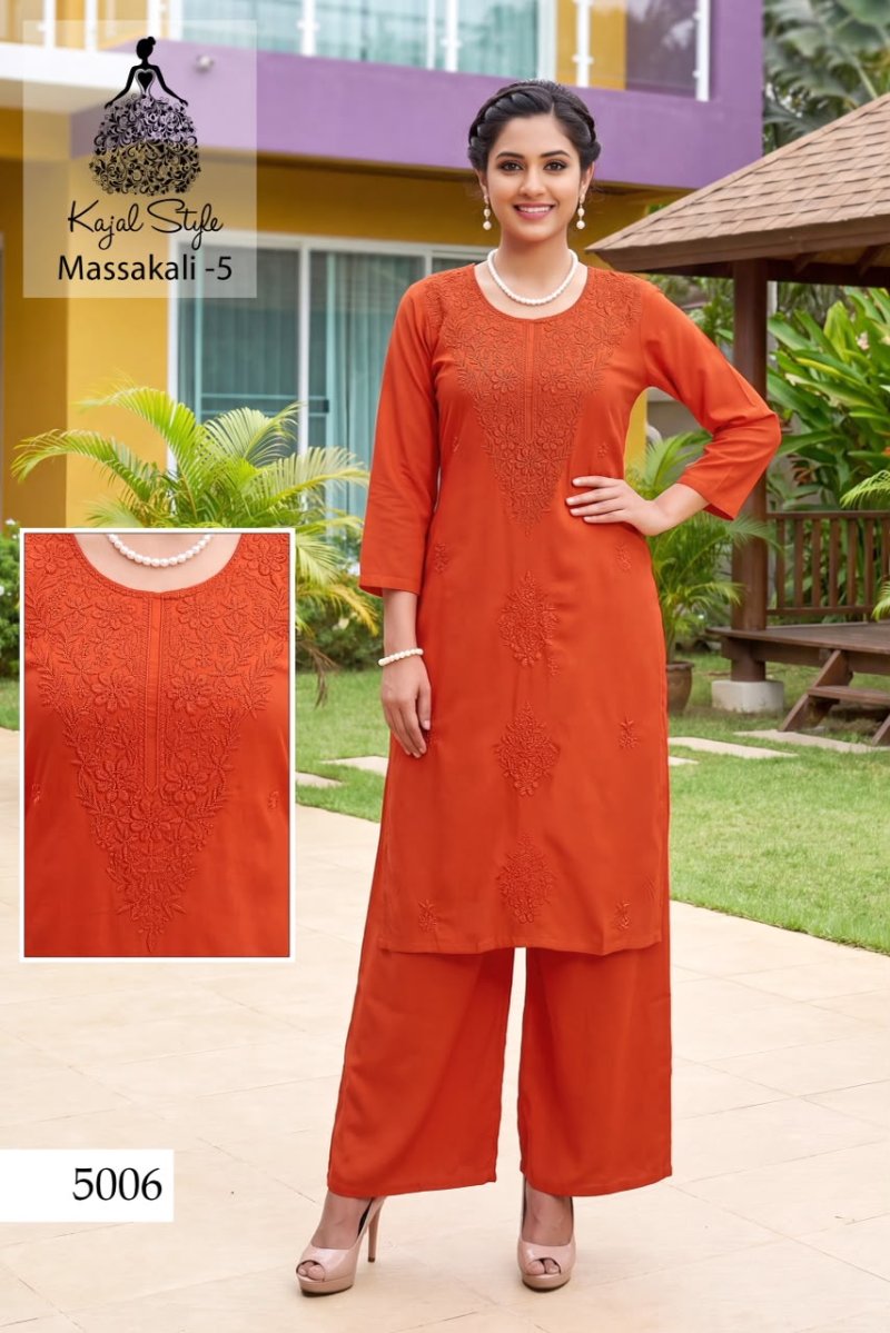 Massakali Vol 5 By Kajal Style Rayon Lucknowi Kurti With Bottom